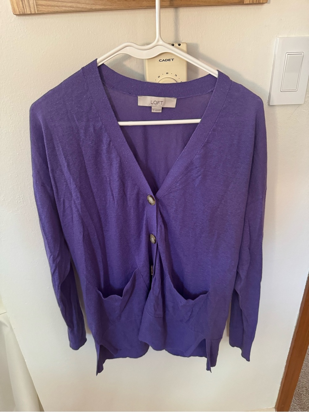 LOFT Purple V-Neck Button Cardigan with Front Pockets